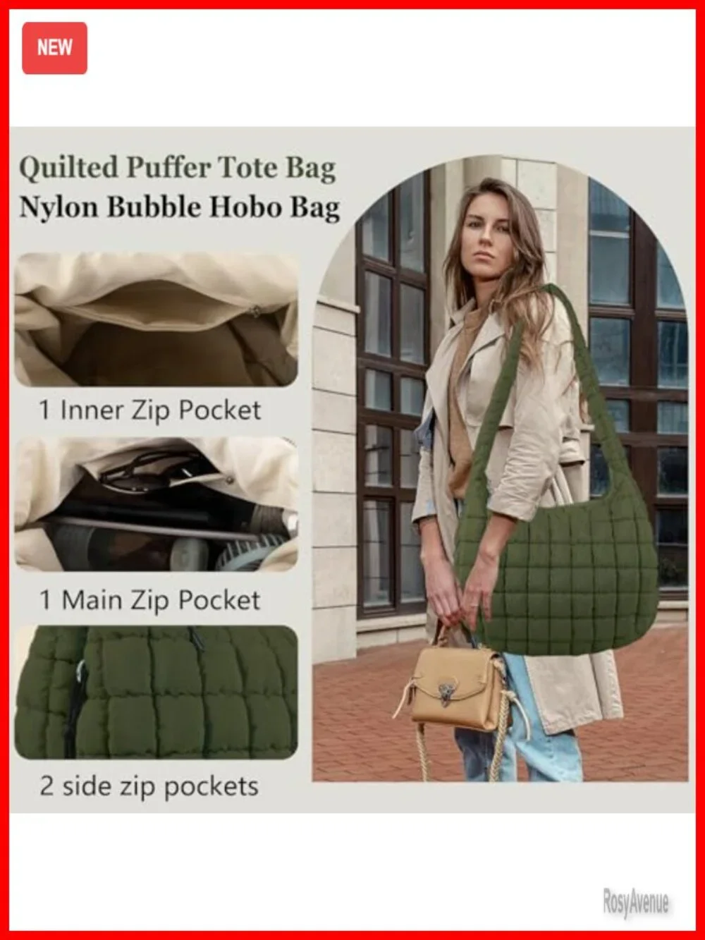 Quilted Puffer Tote Bag Nylon Hobo Crossbody Shoulder Bag Travel Carryall
